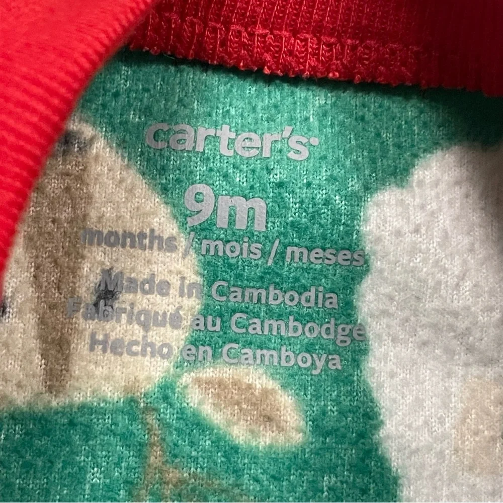 Carter's Fleece Sleeper Pajamas 9 Months Christmas Print